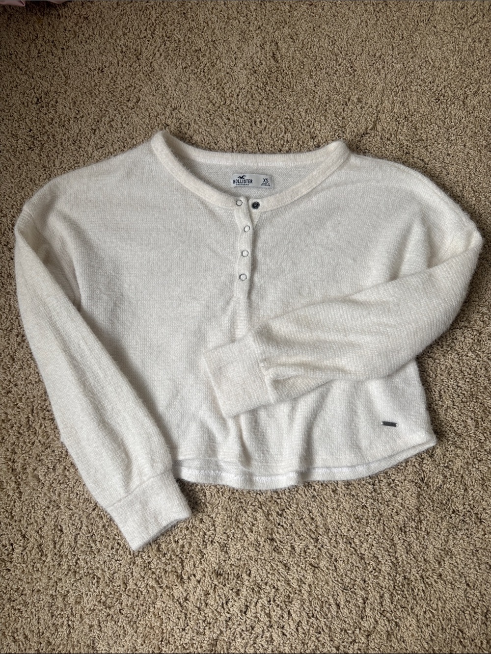 Hollister Off-White Button Henley Sweater